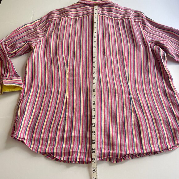 Lauren Ralph Lauren Blouse 100% Linen Multicolor Striped Long Sleeve Button Up - Picture 15 of 15